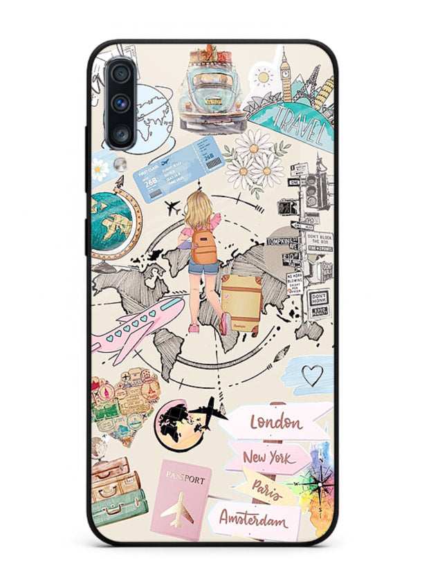 Sitting On Globe illustration Samsung A70 glass back cover
