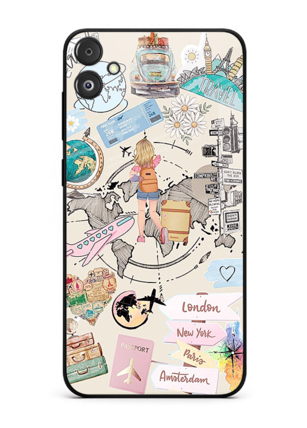 Sitting On Globe illustration Samsung F14 5G glass back cover