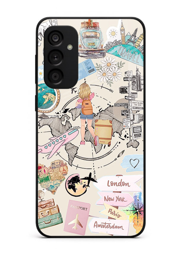 Sitting On Globe illustration Samsung M14 5G glass back cover