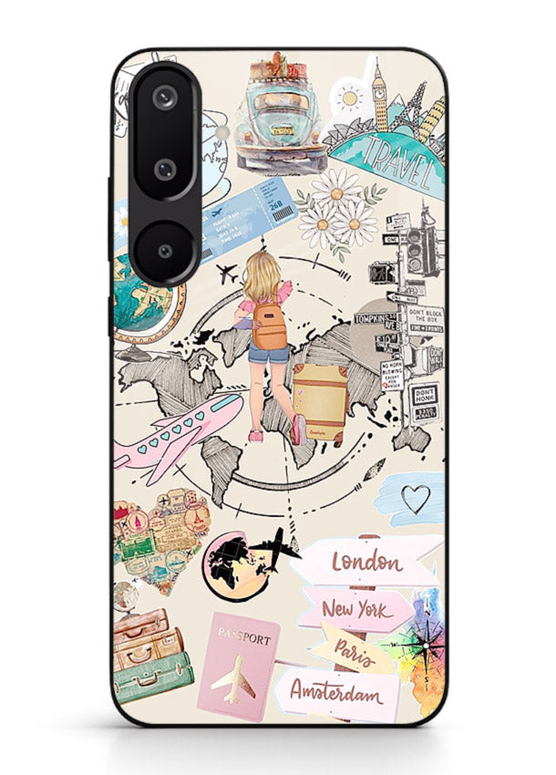 Sitting On Globe illustration Samsung M16 5G glass back cover
