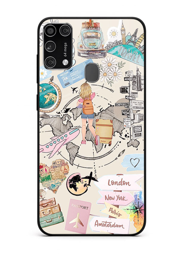 Sitting On Globe illustration Samsung M31 Prime glass back cover