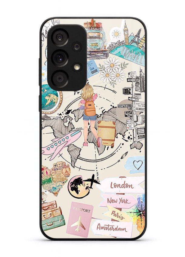 Sitting On Globe illustration Samsung M32 5G glass back cover
