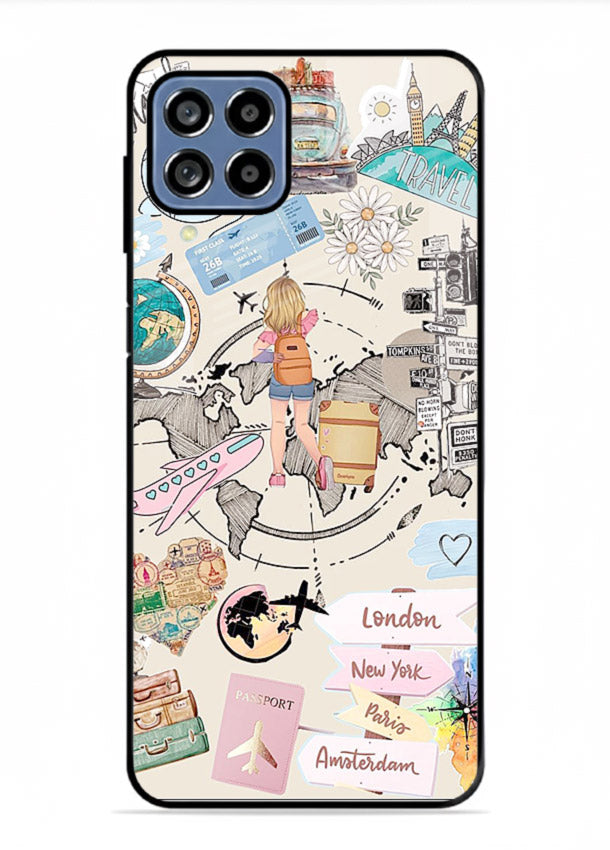 Sitting On Globe illustration Samsung A22 4G glass back cover
