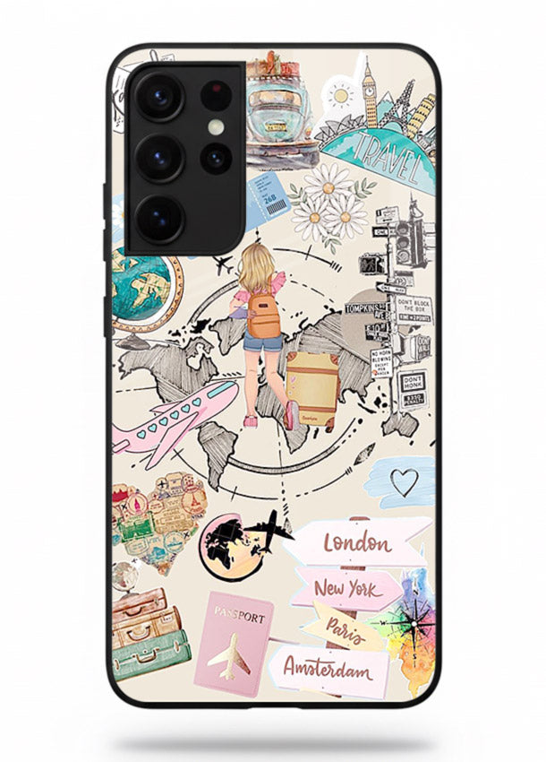 Sitting On Globe illustration Samsung S21 Ultra glass back cover