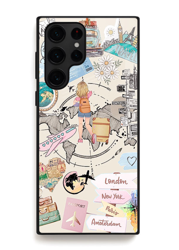 Sitting On Globe illustration Samsung S23 Ultra glass back cover