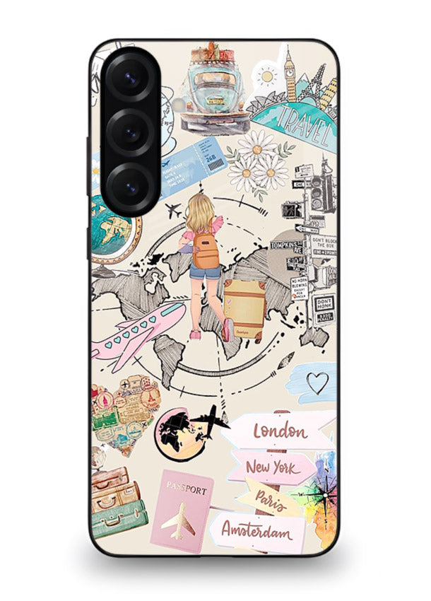 Sitting On Globe illustration Samsung A56 5G glass back cover