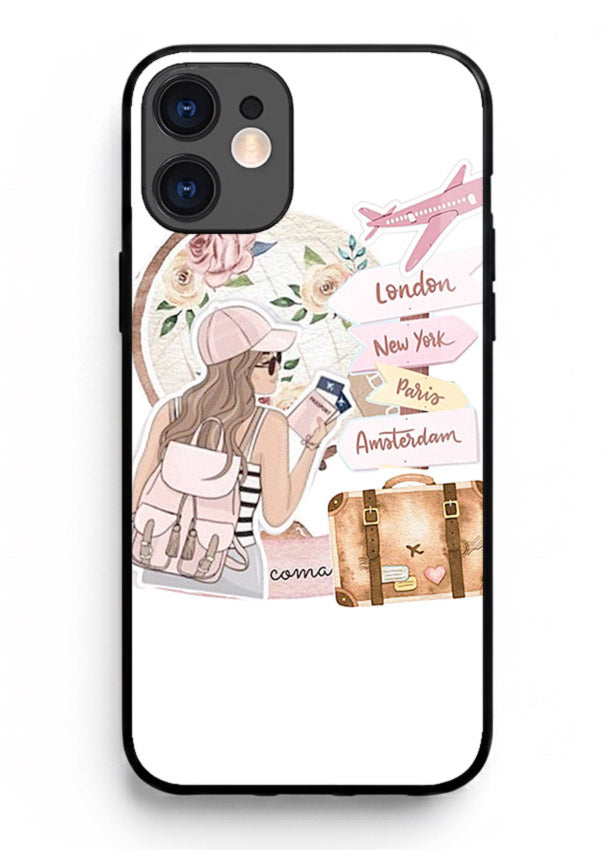 Sketch Girl Luggage sketch artwork iphone 11 glass back cover