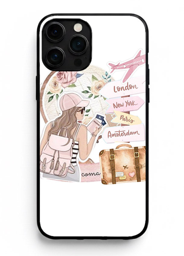 Sketch Girl Luggage sketch artwork iphone 16 pro max glass back cover