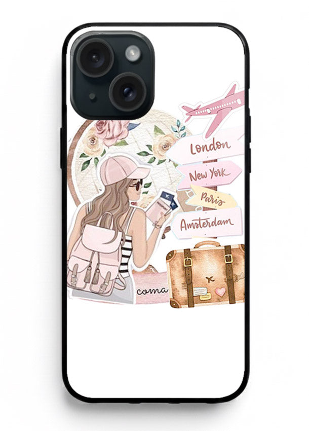 Sketch Girl Luggage sketch artwork iphone 13 mini glass back cover