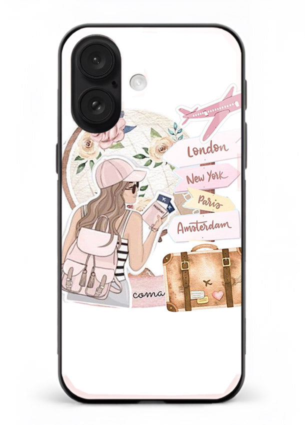 Sketch Girl Luggage sketch artwork iphone 18 glass back cover