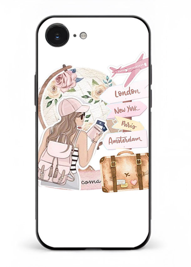 Sketch Girl Luggage sketch artwork iphone 16e glass back cover