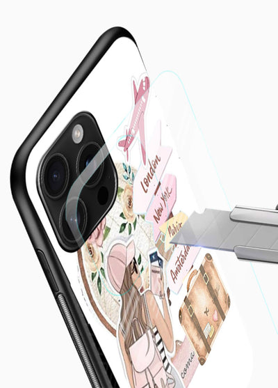 Sketch Girl Luggage sketch artwork glossy vibrant premium glass back cover - Angle Blade