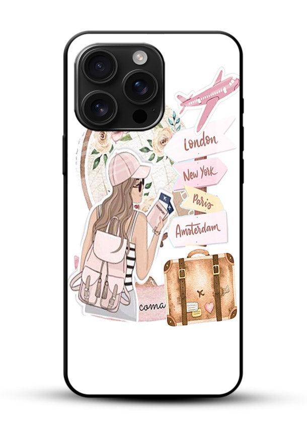 Sketch Girl Luggage sketch artwork glossy vibrant premium glass back cover - Angle Front