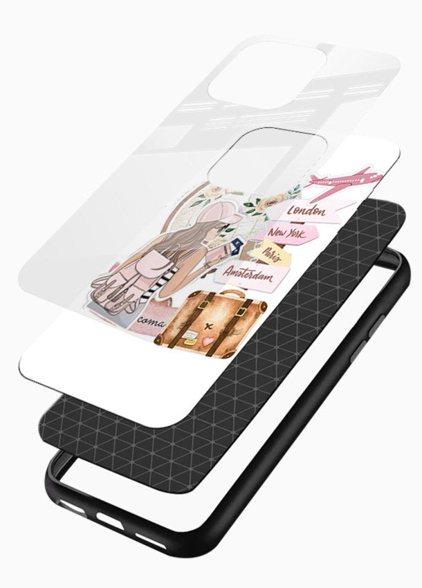 Sketch Girl Luggage sketch artwork glossy vibrant premium glass back cover - Angle Layers