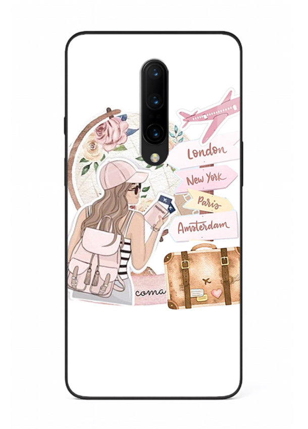 Sketch Girl Luggage sketch artwork OnePlus 7T Pro glass back cover