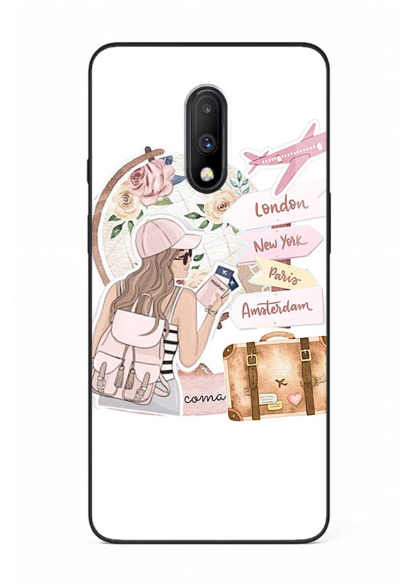 Sketch Girl Luggage sketch artwork OnePlus 7 glass back cover
