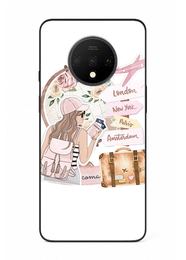 Sketch Girl Luggage sketch artwork OnePlus 7T glass back cover