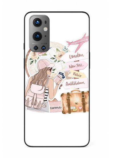 Sketch Girl Luggage sketch artwork OnePlus 9 glass back cover