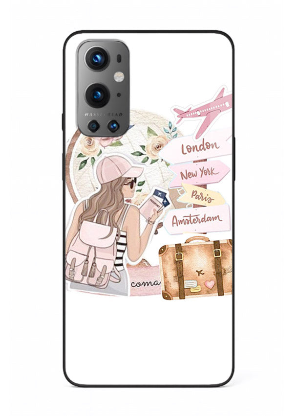 Sketch Girl Luggage sketch artwork OnePlus 9 glass back cover