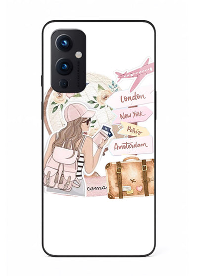 Sketch Girl Luggage sketch artwork OnePlus 9 Pro glass back cover