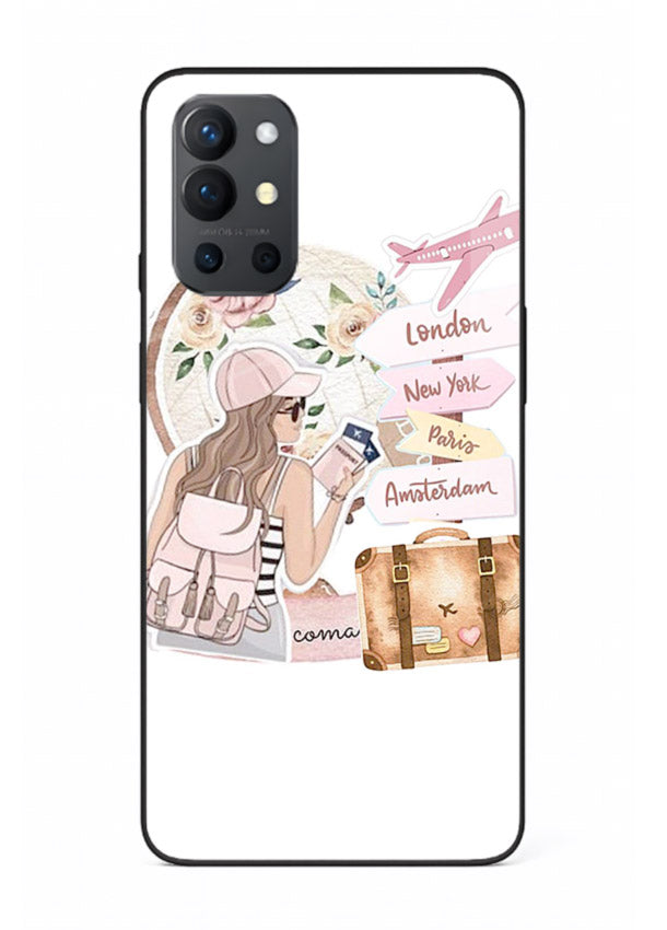 Sketch Girl Luggage sketch artwork OnePlus 9R glass back cover
