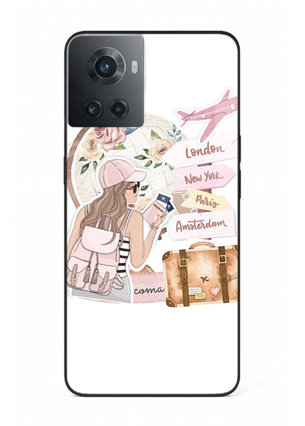 Sketch Girl Luggage sketch artwork OnePlus 10R glass back cover