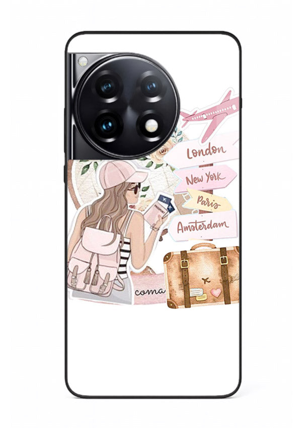 Sketch Girl Luggage sketch artwork OnePlus 12R glass back cover