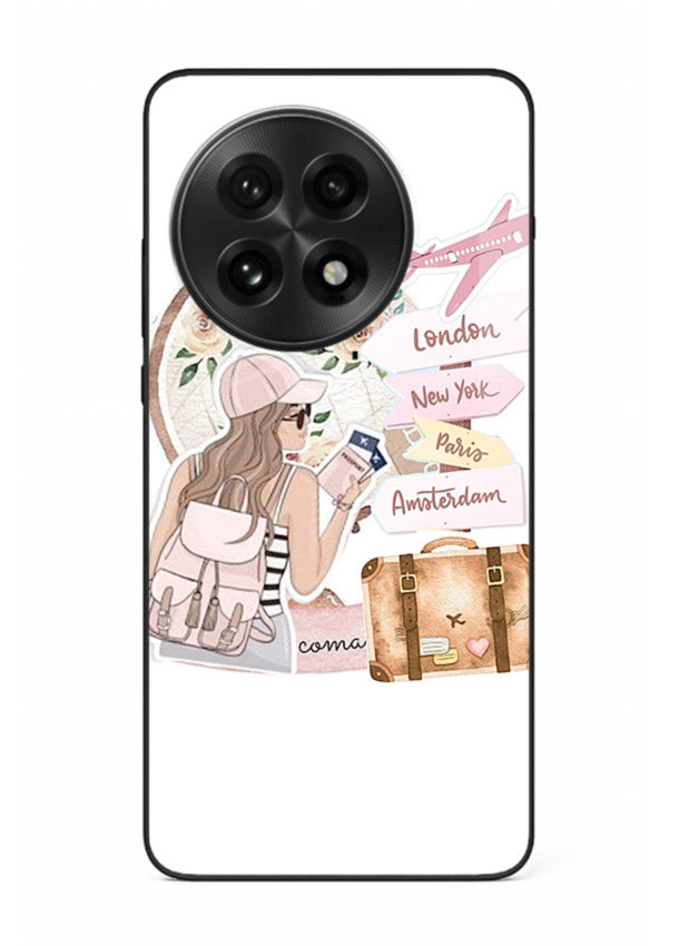 Sketch Girl Luggage sketch artwork OnePlus 13R glass back cover