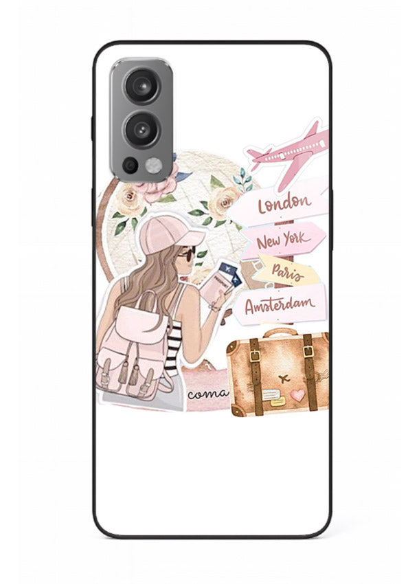 Sketch Girl Luggage sketch artwork OnePlus Nord 2 glass back cover