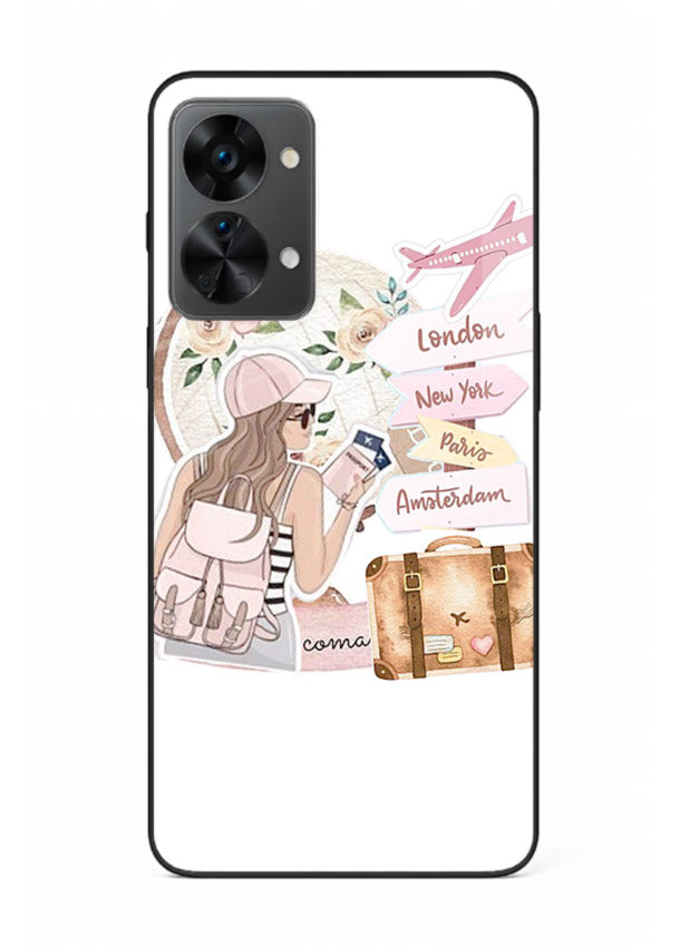 Sketch Girl Luggage sketch artwork OnePlus Nord 2T glass back cover