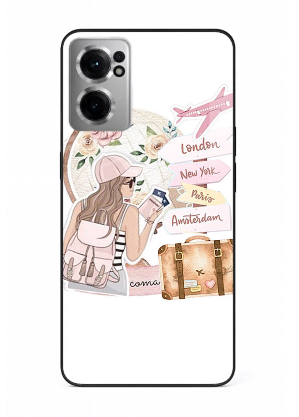 Sketch Girl Luggage sketch artwork OnePlus Nord CE2 5G glass back cover