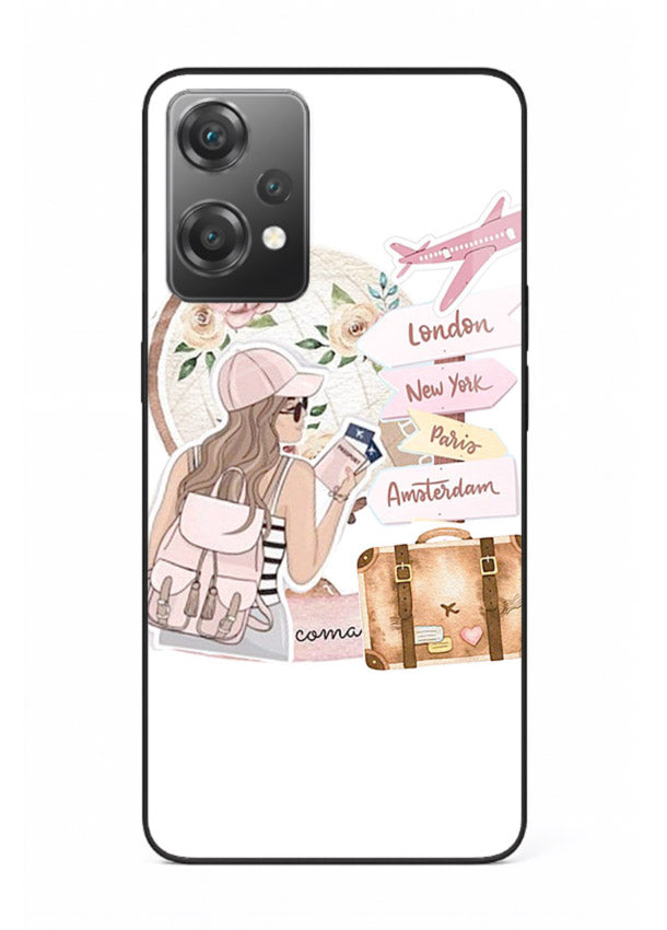 Sketch Girl Luggage sketch artwork OnePlus Nord CE2 Lite 5G glass back cover