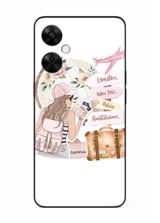 Sketch Girl Luggage sketch artwork OnePlus Nord CE3 Lite glass back cover