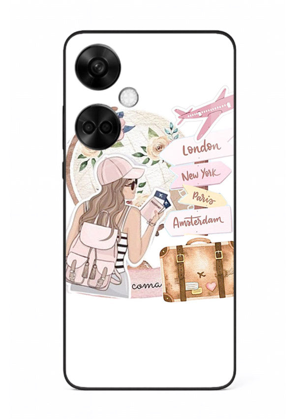 Sketch Girl Luggage sketch artwork OnePlus Nord CE3 glass back cover