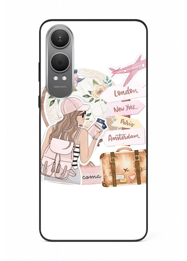 Sketch Girl Luggage sketch artwork OnePlus Nord CE4 Lite glass back cover