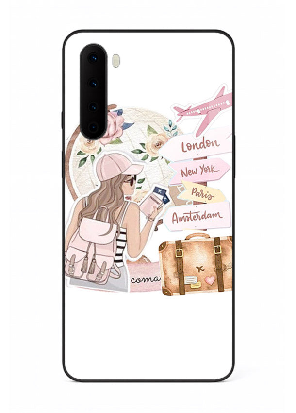 Sketch Girl Luggage sketch artwork OnePlus Nord glass back cover