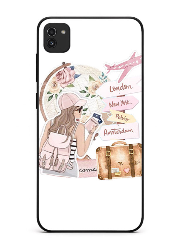 Sketch Girl Luggage sketch artwork Samsung A03 glass back cover