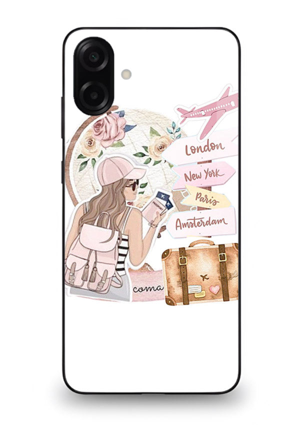 Sketch Girl Luggage sketch artwork Samsung A06 5G glass back cover