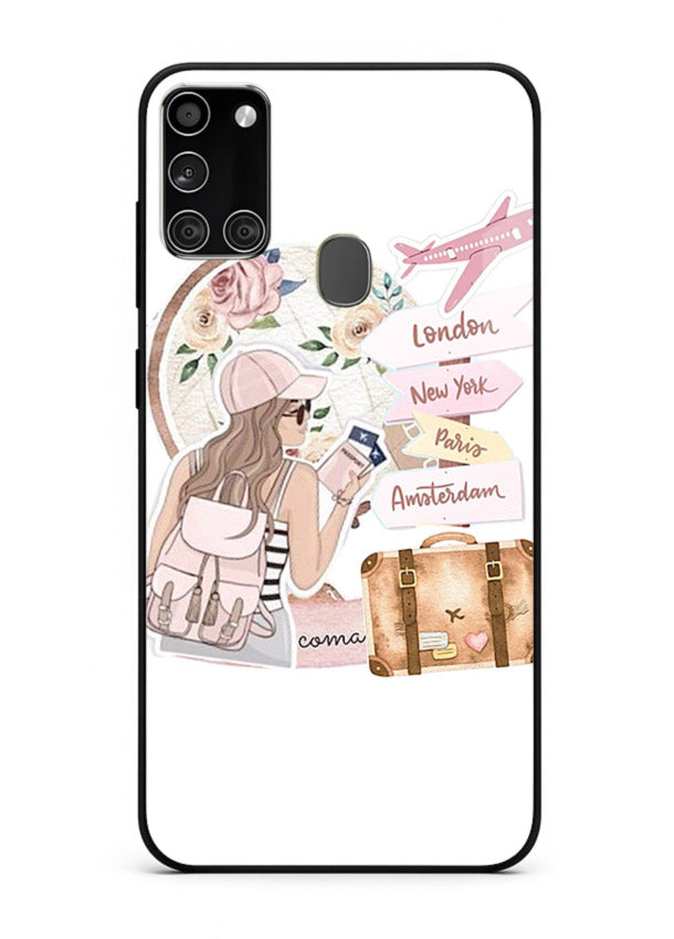 Sketch Girl Luggage sketch artwork Samsung A21s glass back cover