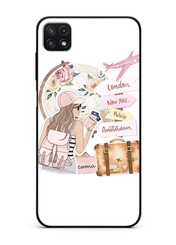 Sketch Girl Luggage sketch artwork Samsung A22 5G glass back cover
