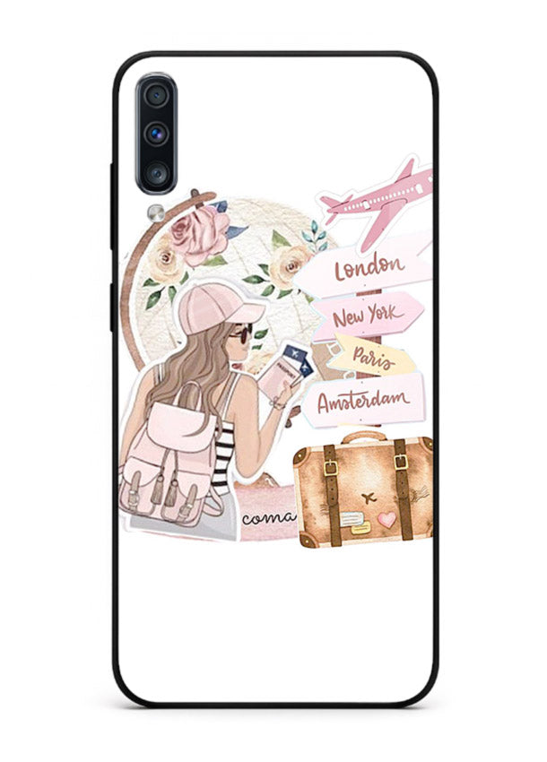 Sketch Girl Luggage sketch artwork Samsung A70 glass back cover
