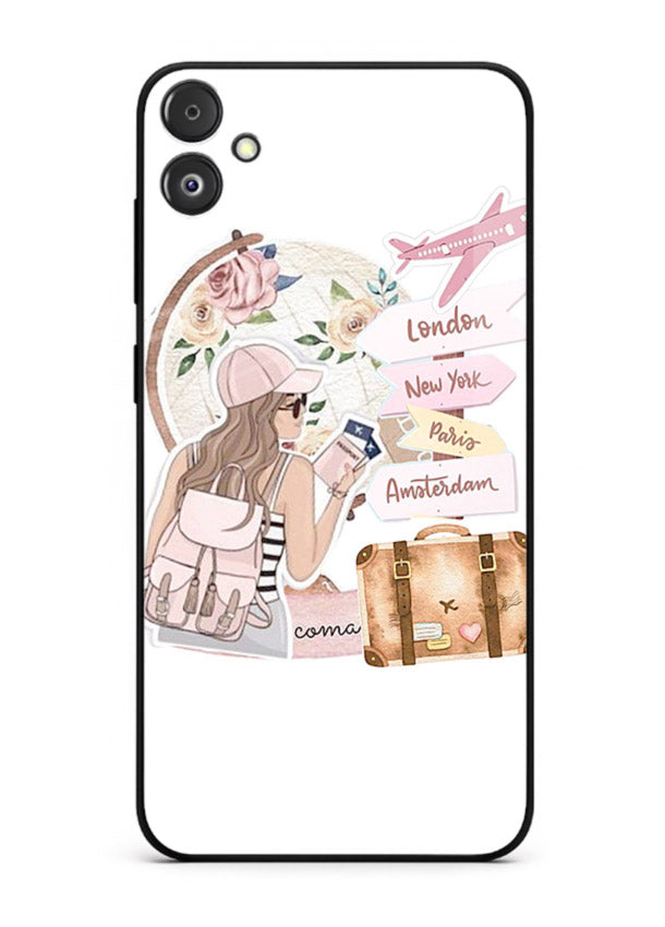 Sketch Girl Luggage sketch artwork Samsung F05 5G glass back cover