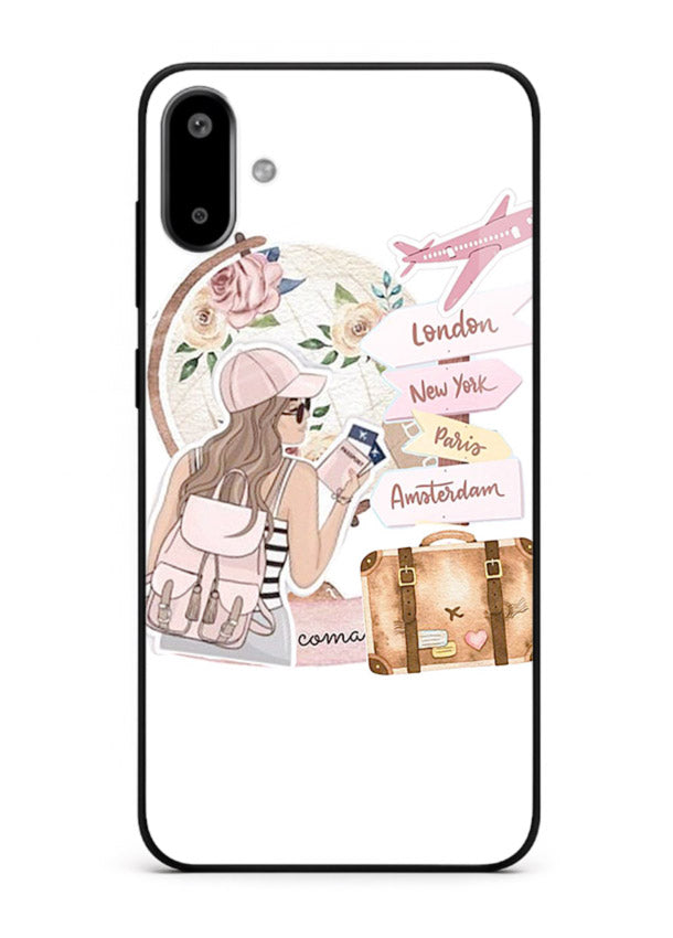Sketch Girl Luggage sketch artwork Samsung F06 5G glass back cover