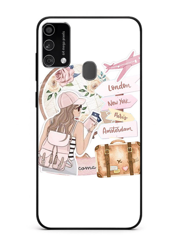 Sketch Girl Luggage sketch artwork Samsung F41 glass back cover