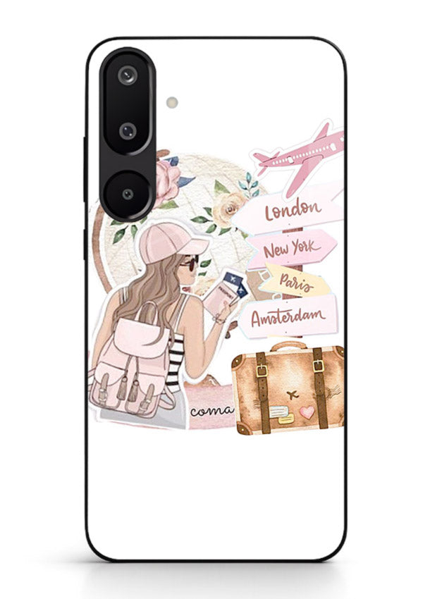 Sketch Girl Luggage sketch artwork Samsung F16 5G glass back cover
