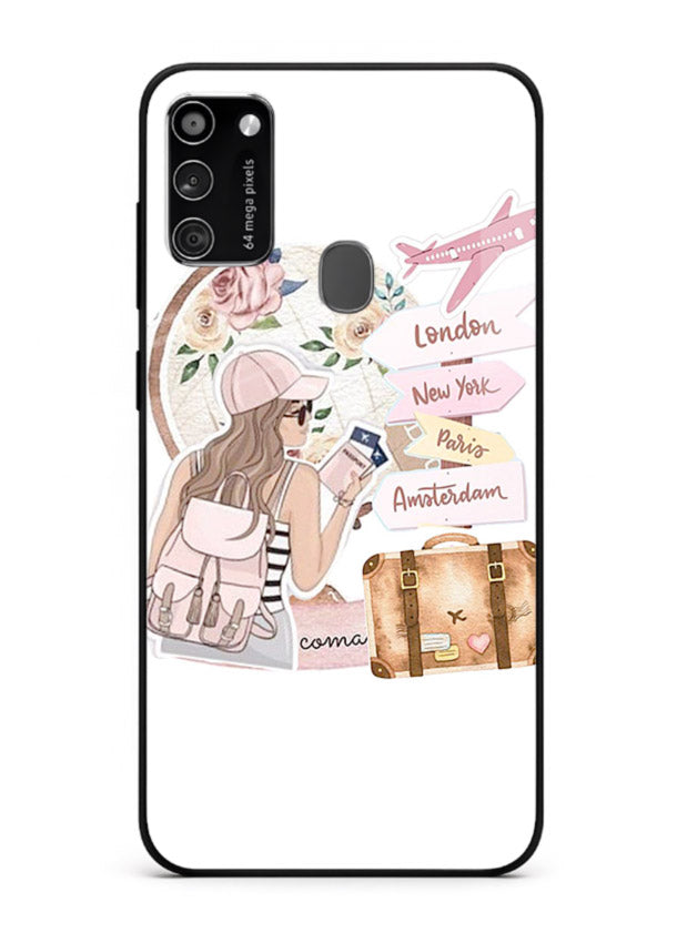 Sketch Girl Luggage sketch artwork Samsung M30s glass back cover