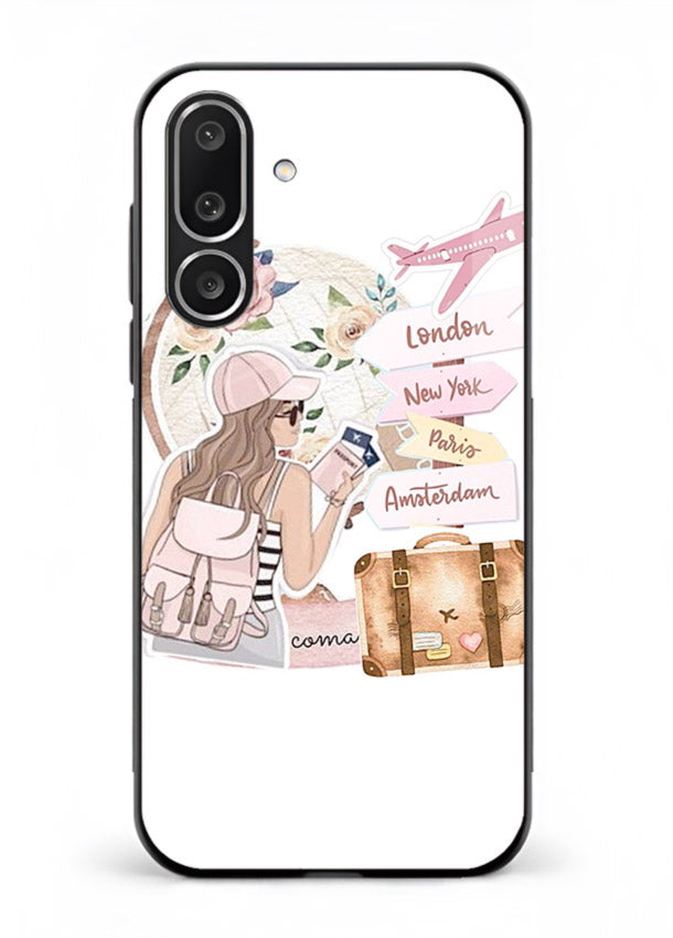 Sketch Girl Luggage sketch artwork Samsung M56 5G glass back cover