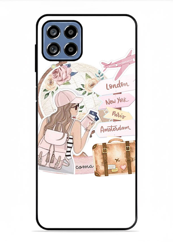 Sketch Girl Luggage sketch artwork Samsung F62 glass back cover