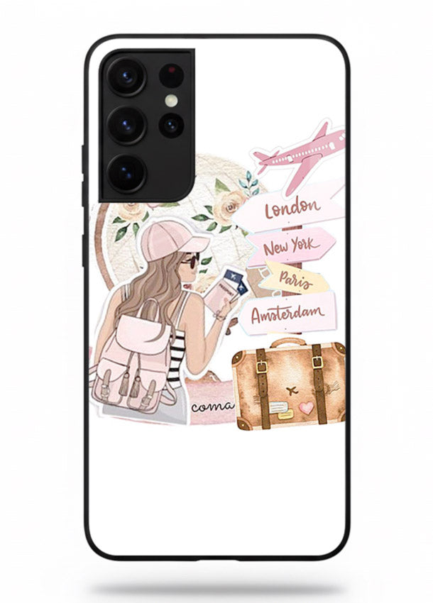 Sketch Girl Luggage sketch artwork Samsung S21 Ultra glass back cover