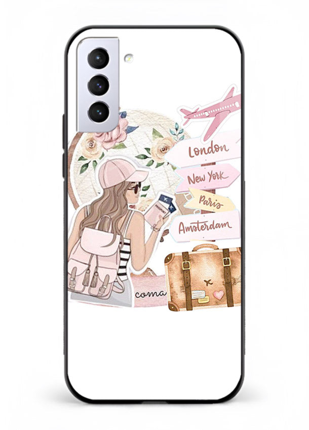 Sketch Girl Luggage sketch artwork Samsung S21 Plus glass back cover